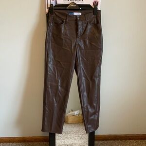 High-rise og faux dark brown leather pants